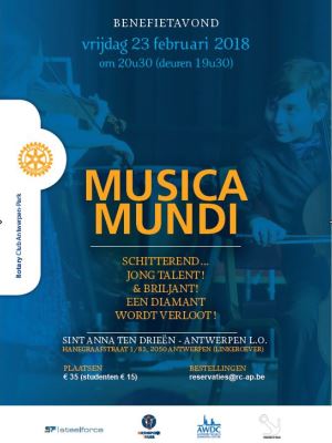 ANNA3 | Vrijdag 23 februari 2018 | Benefietconcert Musica Mundi | Rotary Antwerpen Centrum | 20.30 uur | Sint-Anna-ten-Drieënkerk Antwerpen Linkeroever